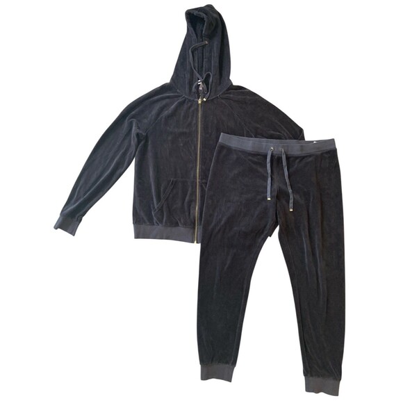 Juicy Couture‎ Women’s Velour Tracksuit Set Black Hoodie Pants Size L Vintage - Picture 2 of 16
